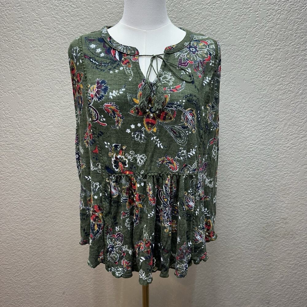 Faded Glory Women’s Green Floral Sleeveless Tie-Neck Blouse Top Sz XXL